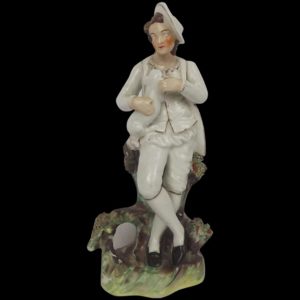 19th Century Staffordshire Pastoral Gentleman In White & Dog Figurine