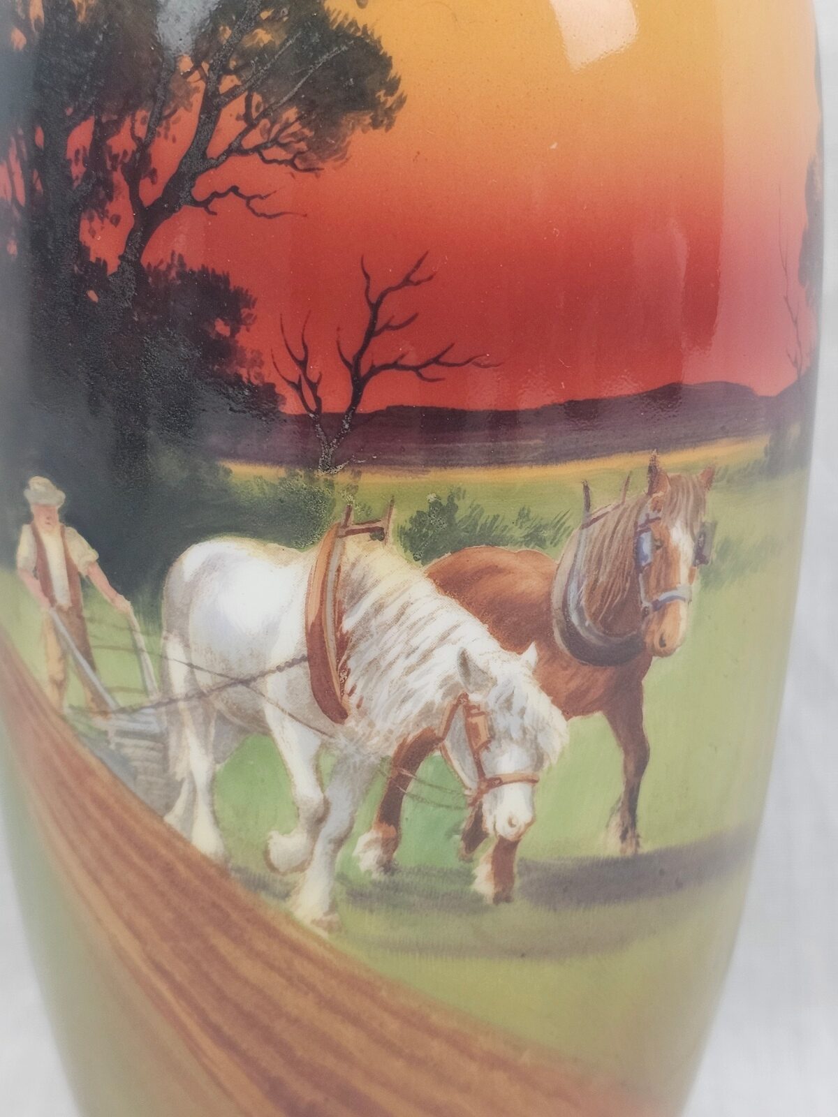 Circa 1920 Royal Doulton Vase With Hand Painted Scene Of Heavy Horses Ploughing Furrows - Image 8