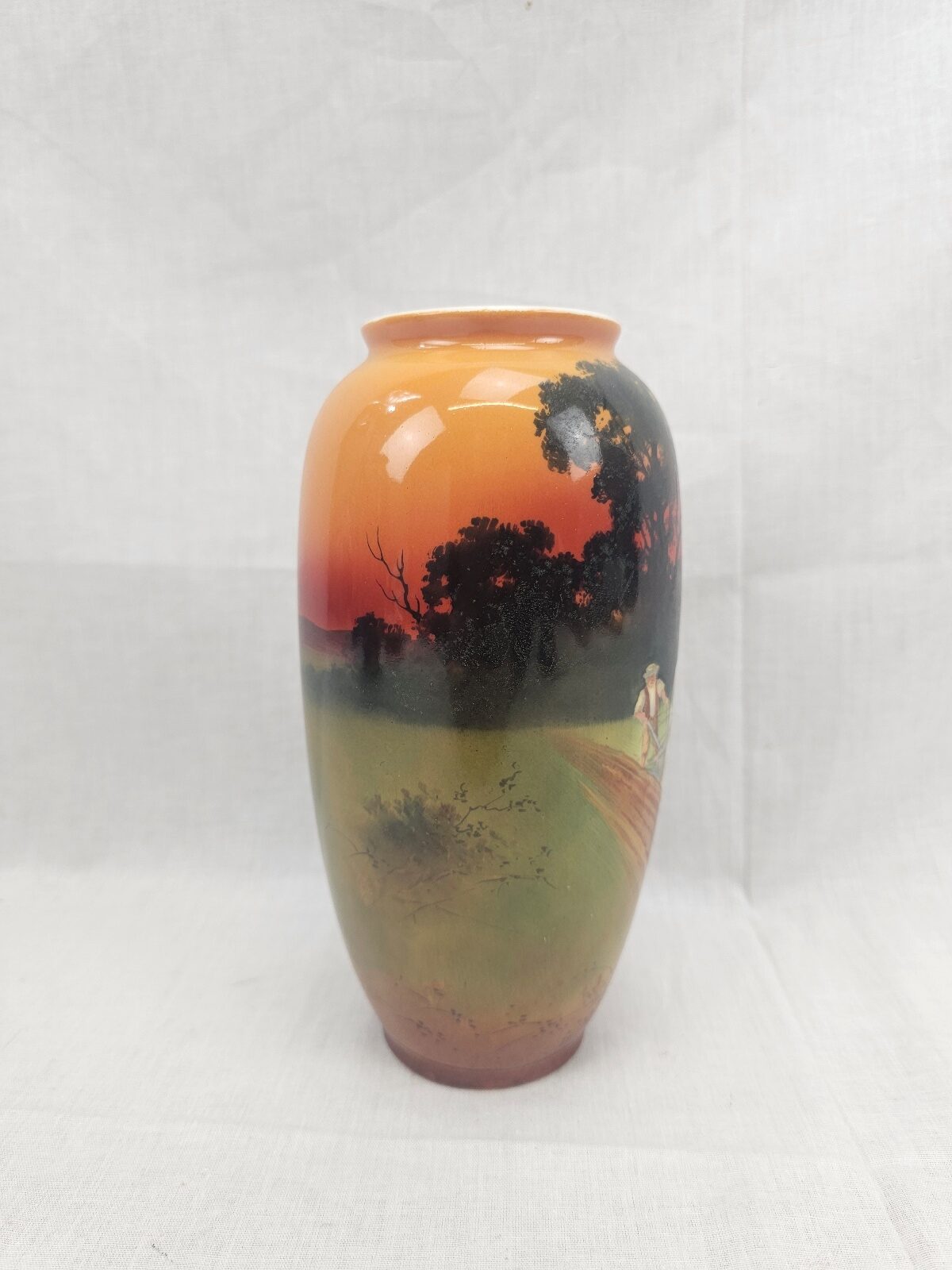 Circa 1920 Royal Doulton Vase With Hand Painted Scene Of Heavy Horses Ploughing Furrows - Image 5