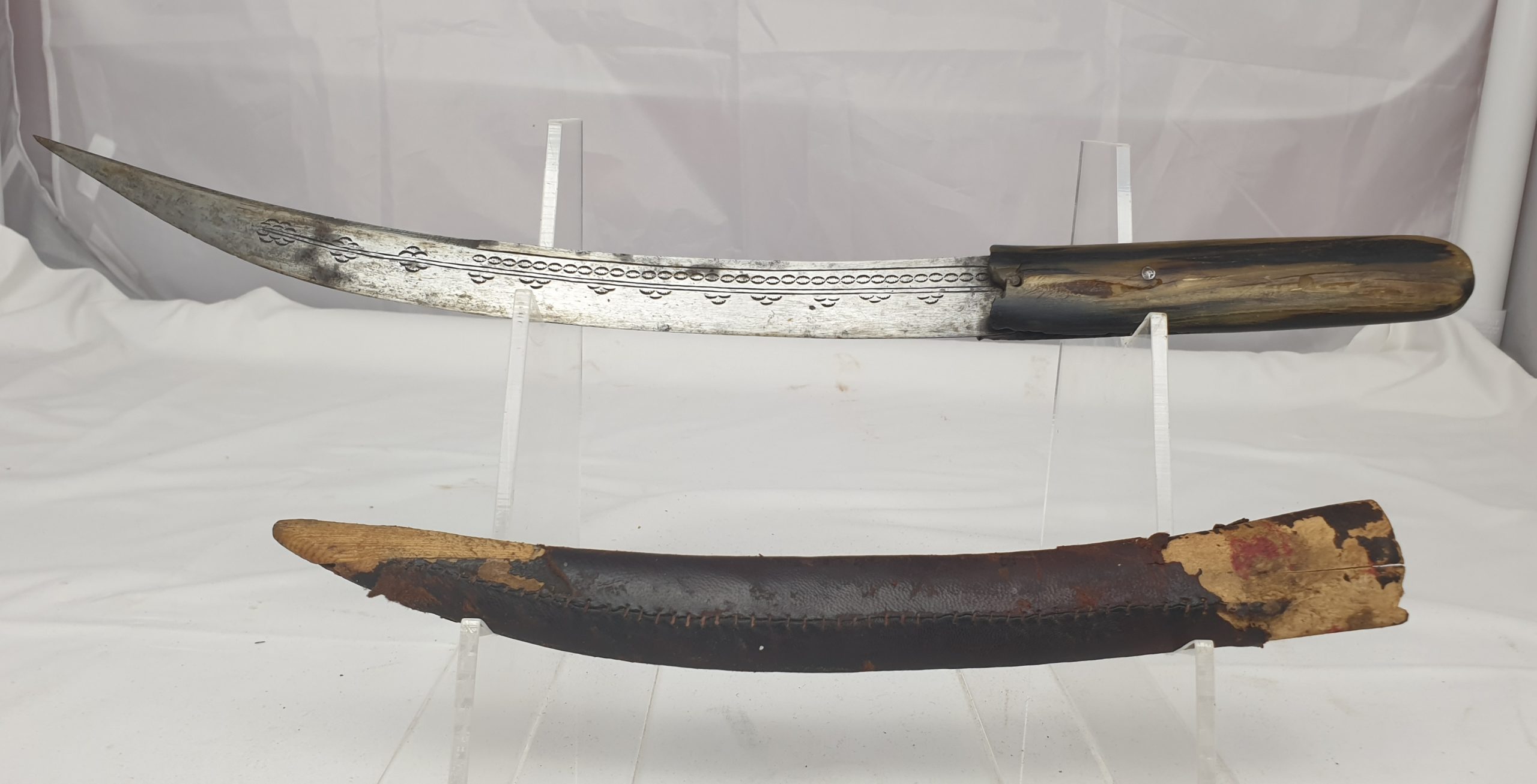 1920s Horn Handle Islamic Dagger with Original Leather Scabbard