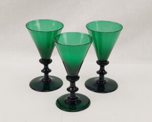 Set of Three Georgian Bristol Green Trumpet Bowl Wine Glasses