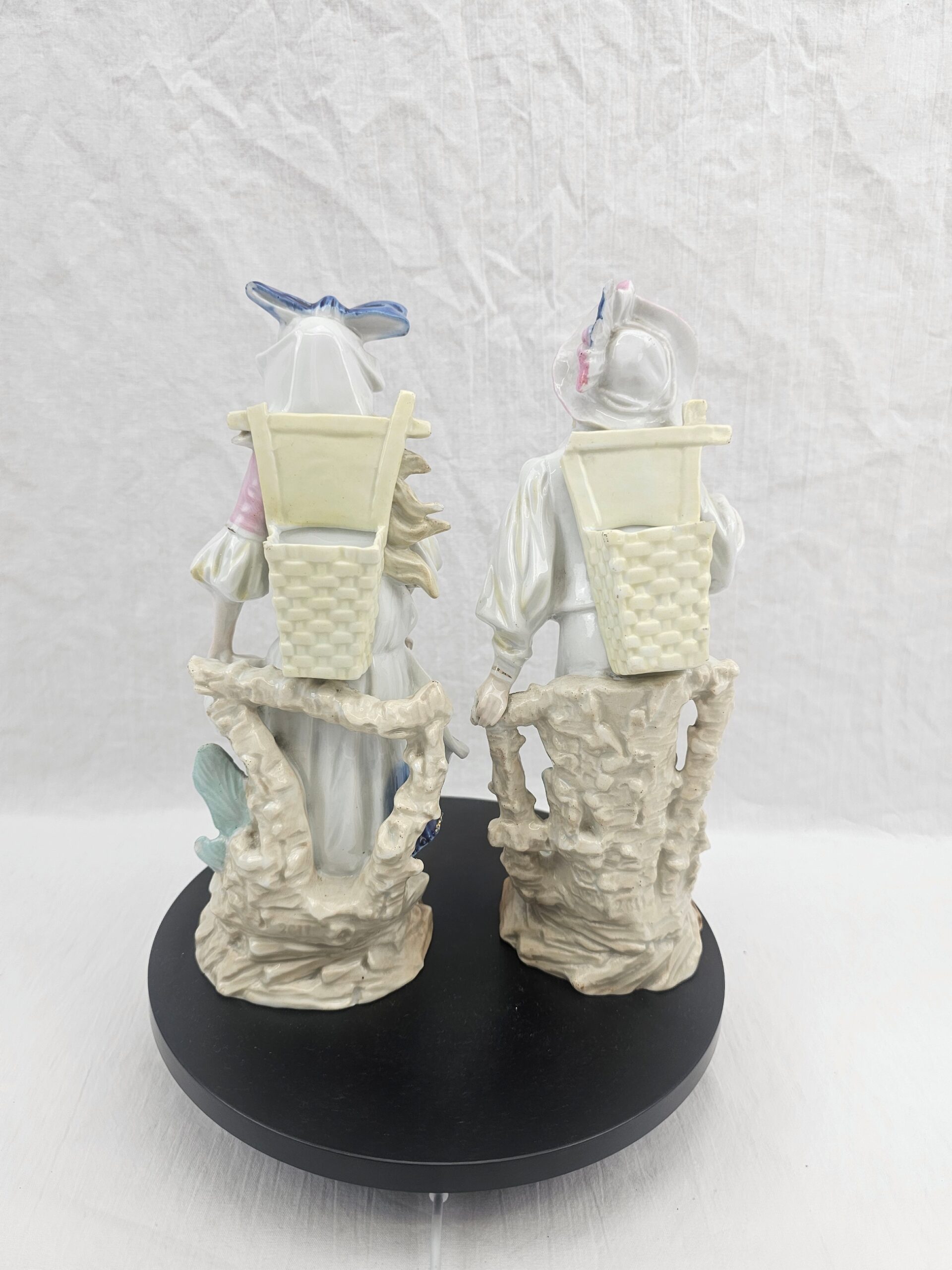 Pair of 19th Century German Thuringian Porcelain Figural Spill Vases, Rococo Revival Pastoral Couple, circa 1860–1885 - Image 3