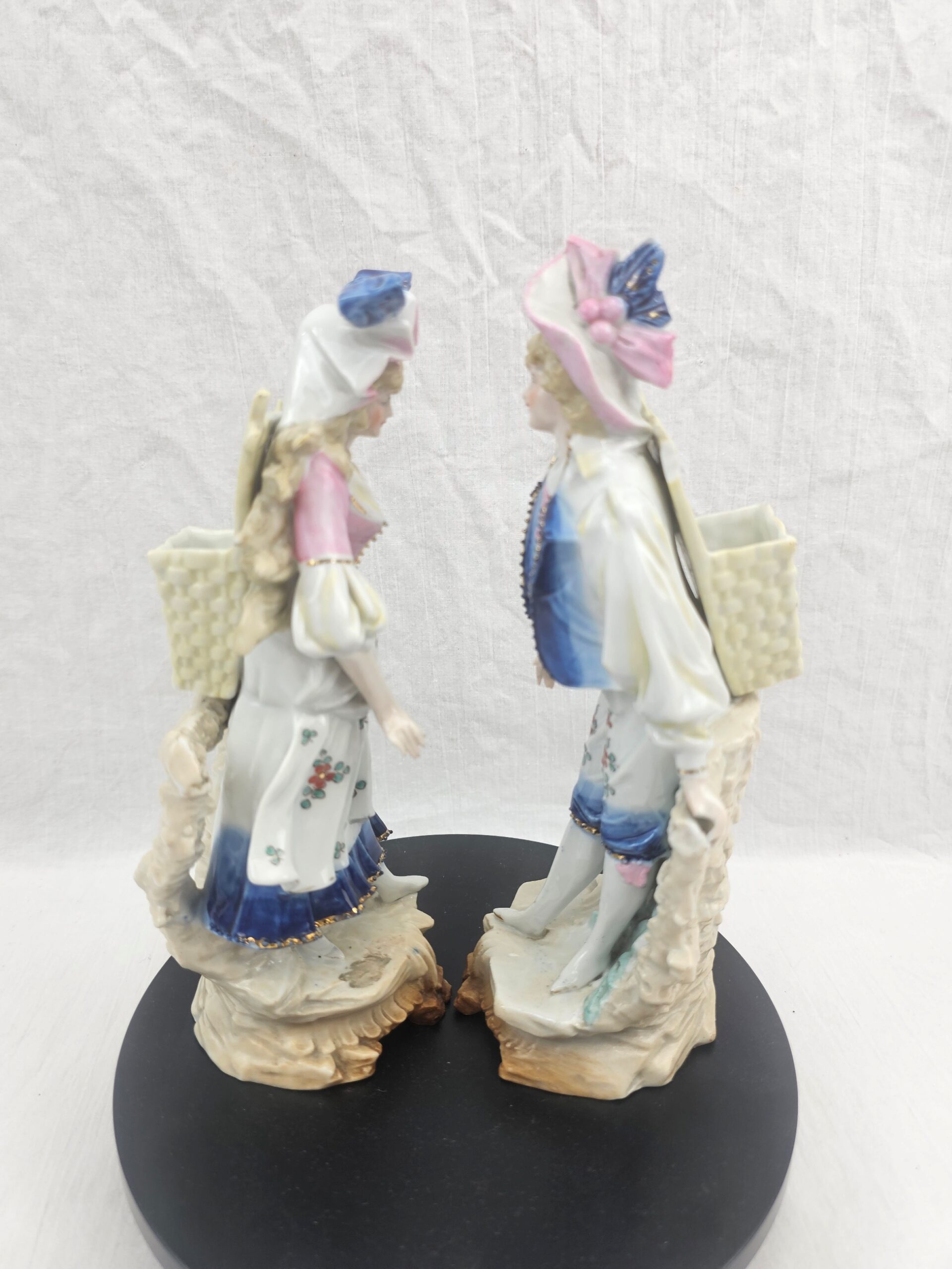 Pair of 19th Century German Thuringian Porcelain Figural Spill Vases, Rococo Revival Pastoral Couple, circa 1860–1885 - Image 5