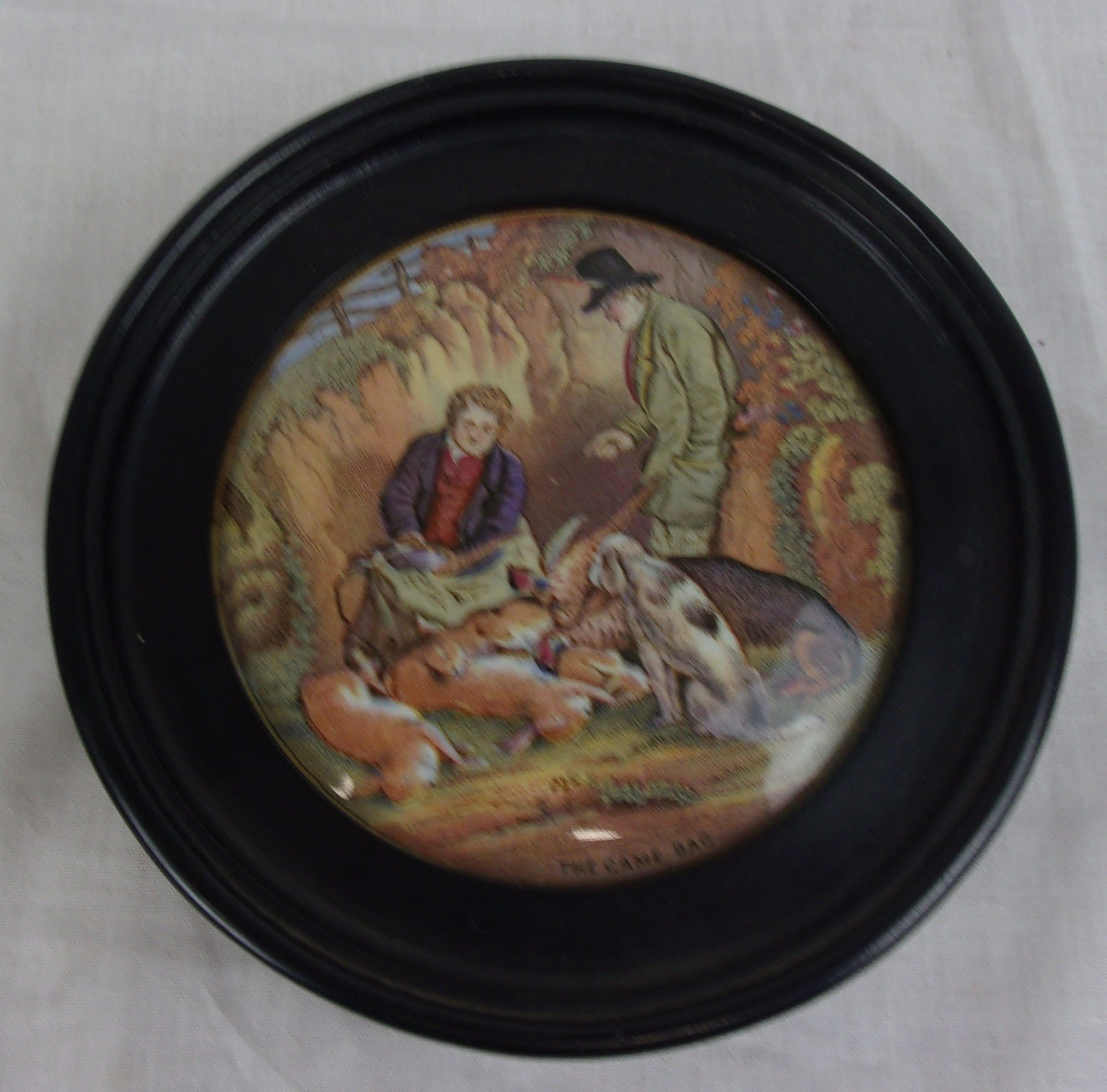 Mounted 19th Century Prattware Pot Lid The Game Bag