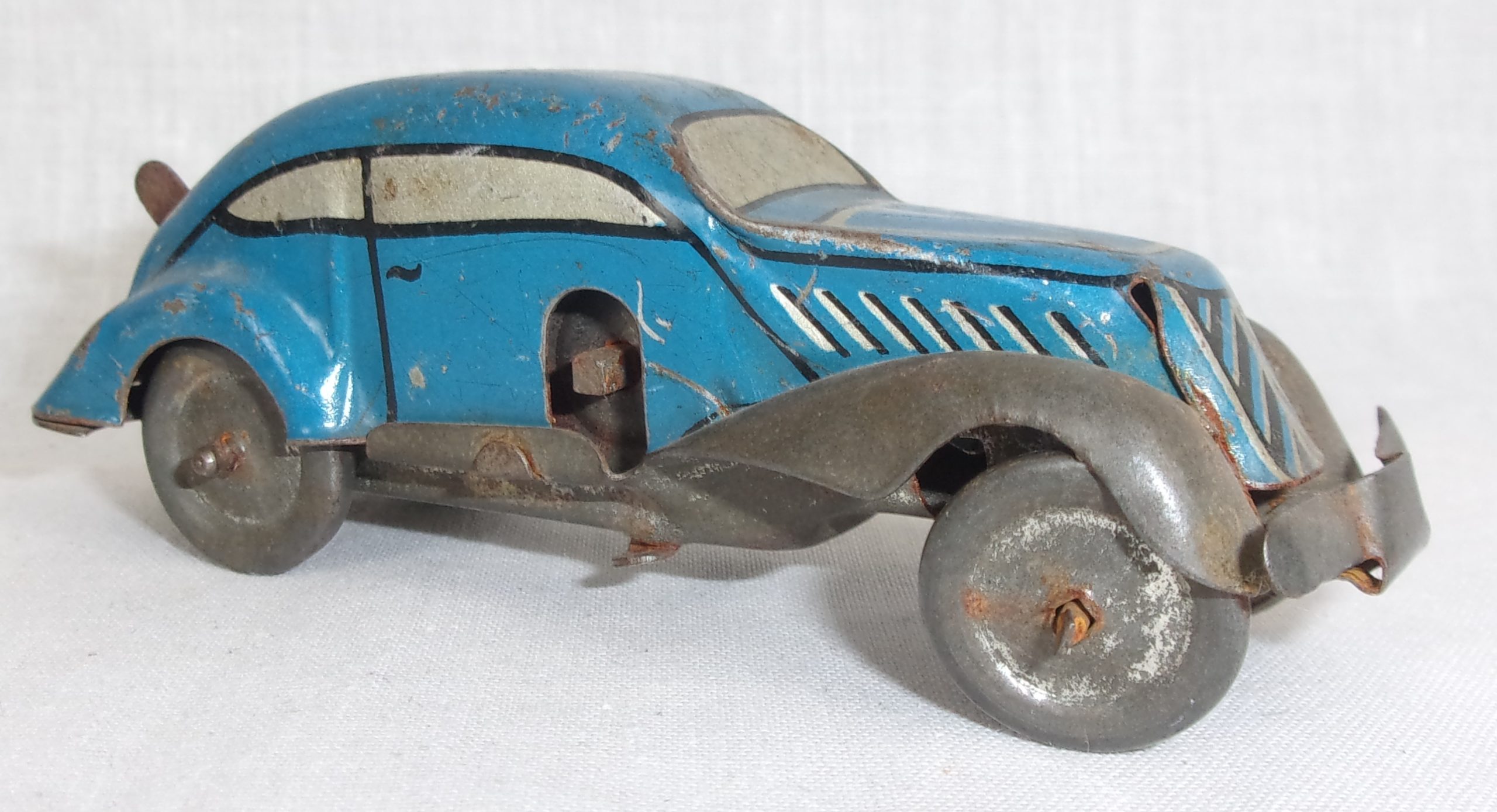 1930's Blue Tinplate Clockwork Saloon Car - Image 6