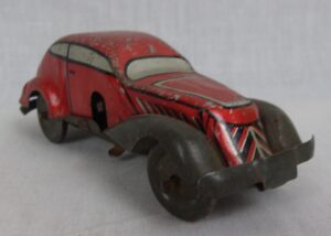 1930's Red Tinplate Clockwork Saloon Car