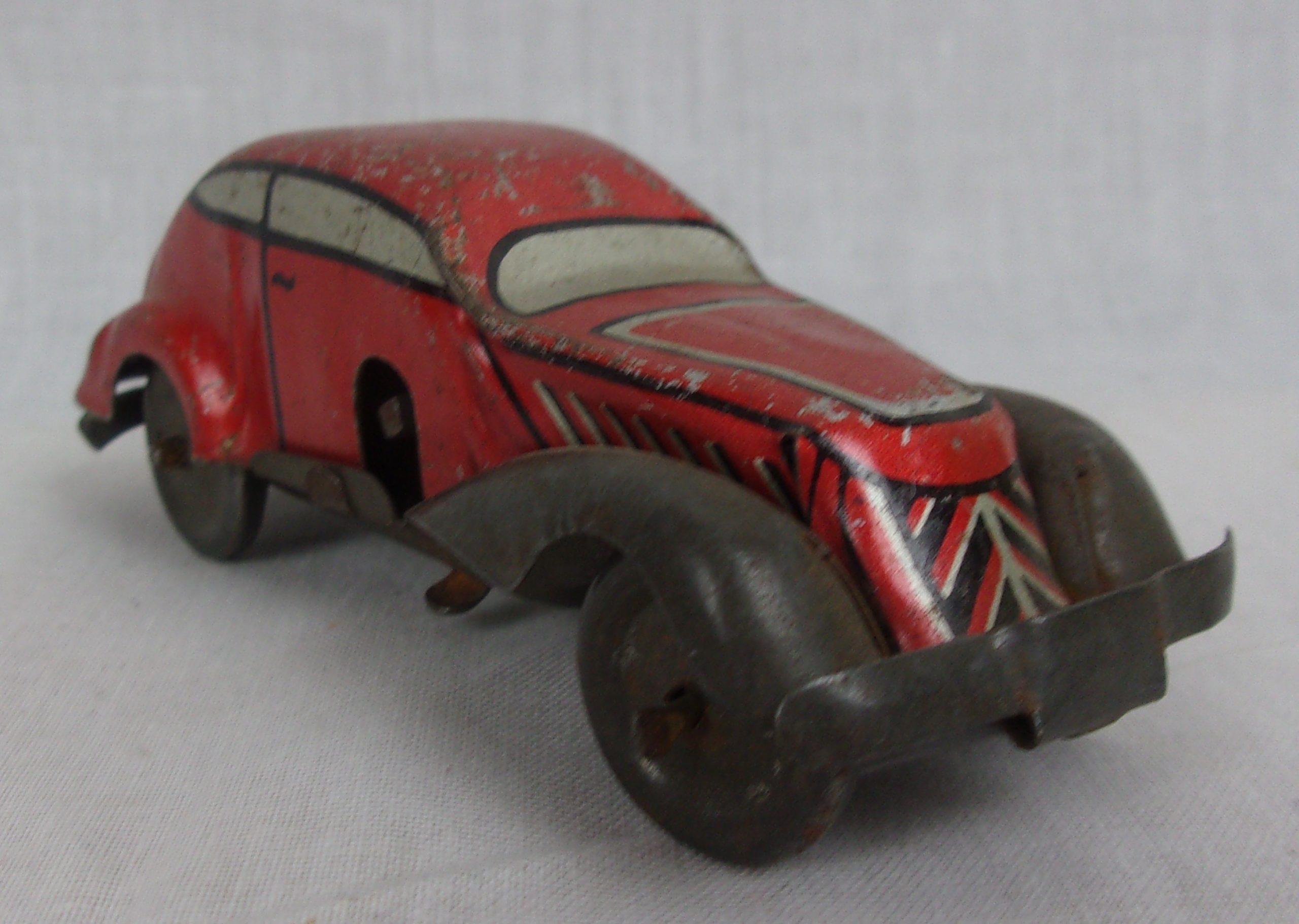 1930's Red Tinplate Clockwork Saloon Car
