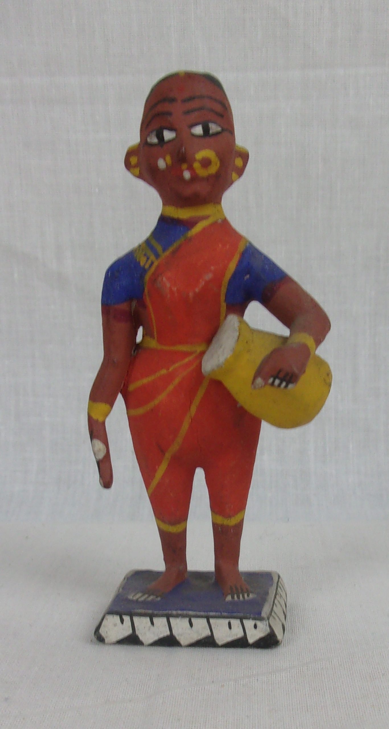 19th Century Indian Polychrome Woman With Pitcher