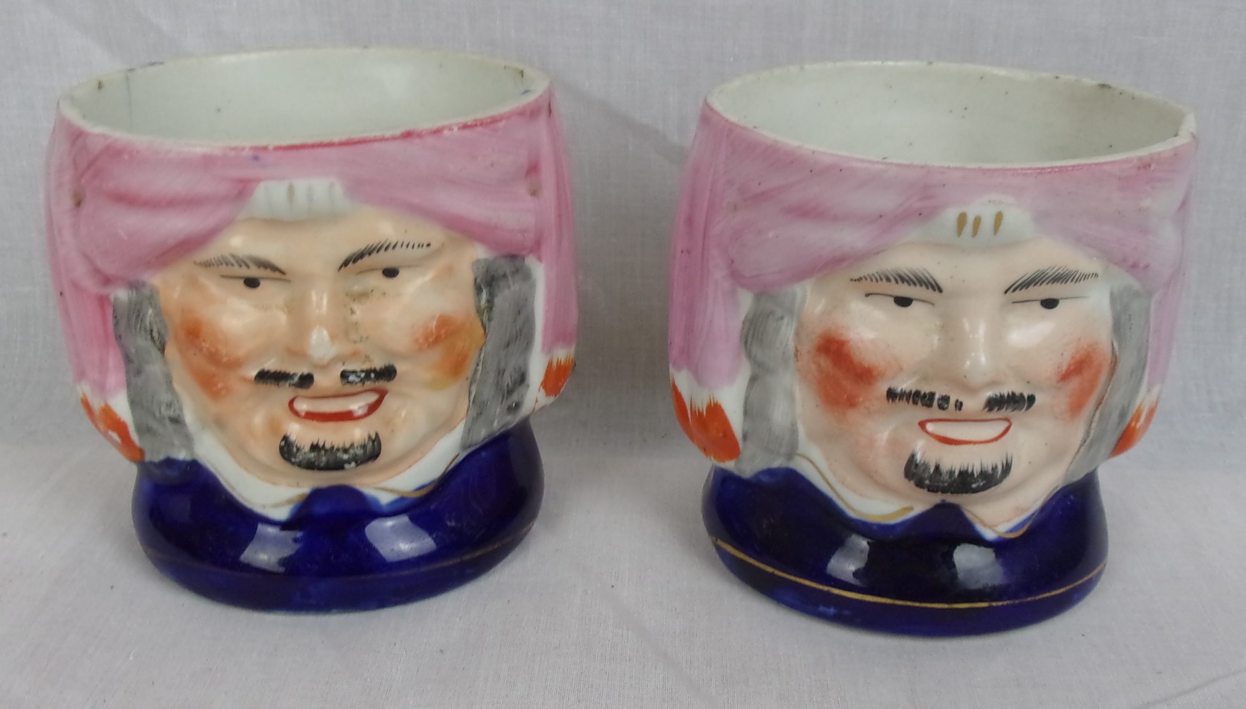 Mid 19th Century Staffordshire Two Face Jug Pair Of A Man In A Turban