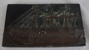 Victorian Printers Block Of A Three Masted Man Of War