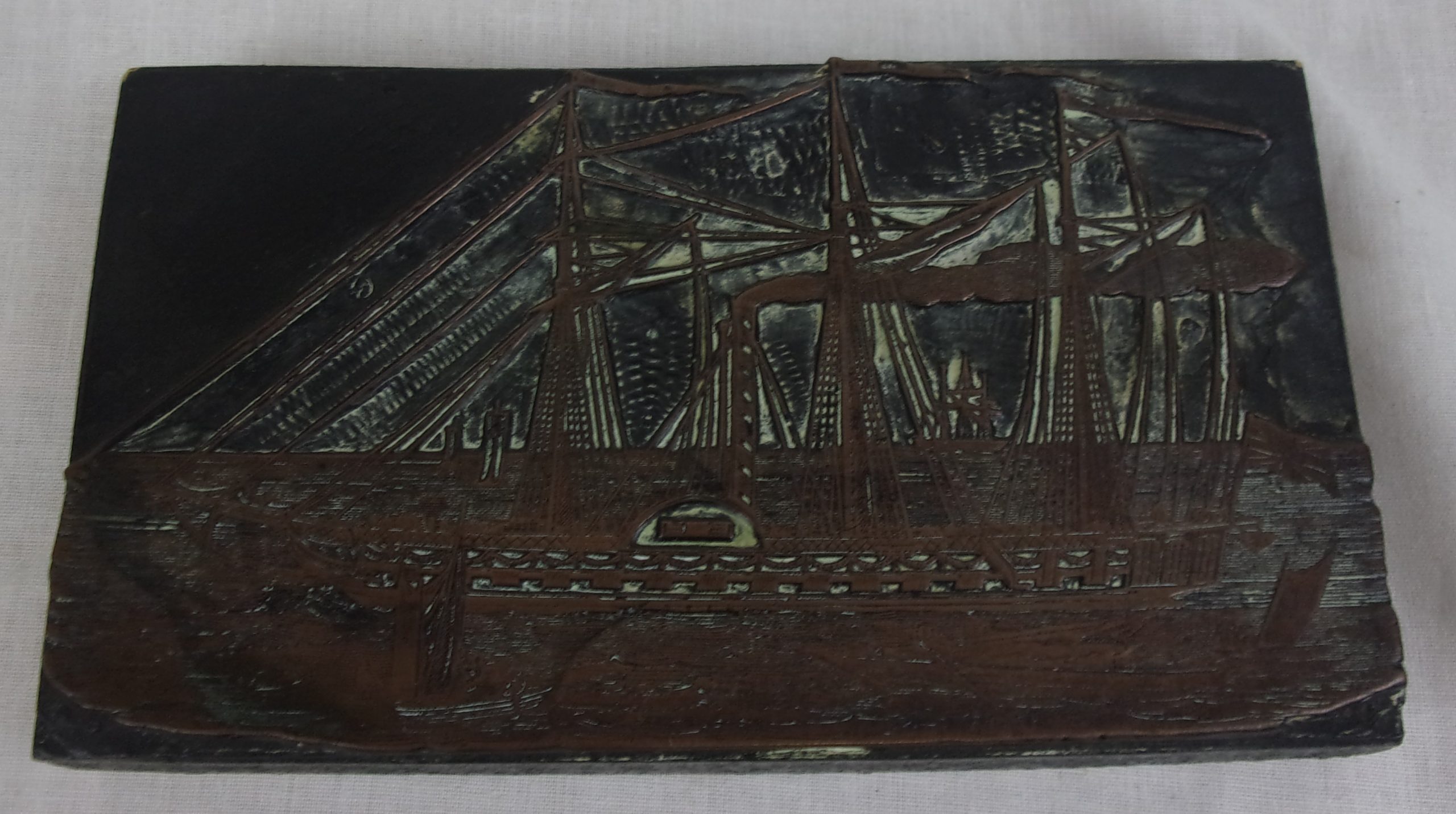Victorian Printers Block Of A Three Masted Man Of War
