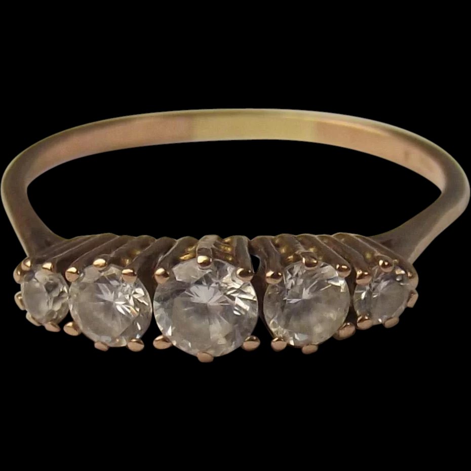 8ct Yellow Gold Cubic Zirconia Five Stone Ring UK Size T US 9 ¾