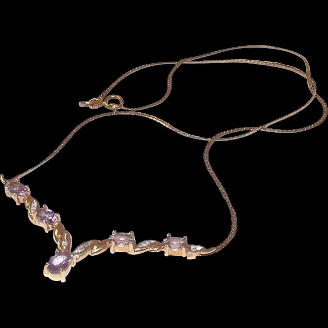 9 Ct Gold 1.6 CTW Amethyst & Diamond Pendant Necklace