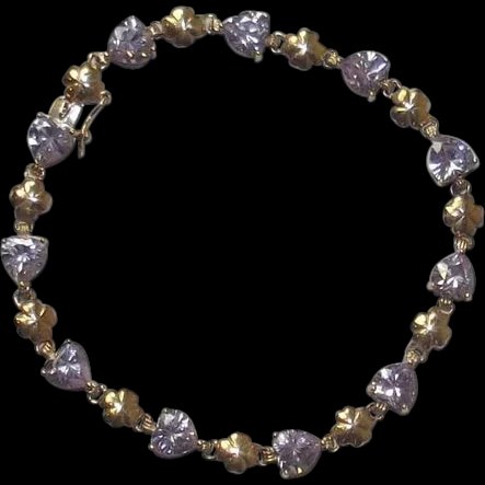 9 Ct Gold Purple Glass & Clover Pattern Bracelet, 7.25"