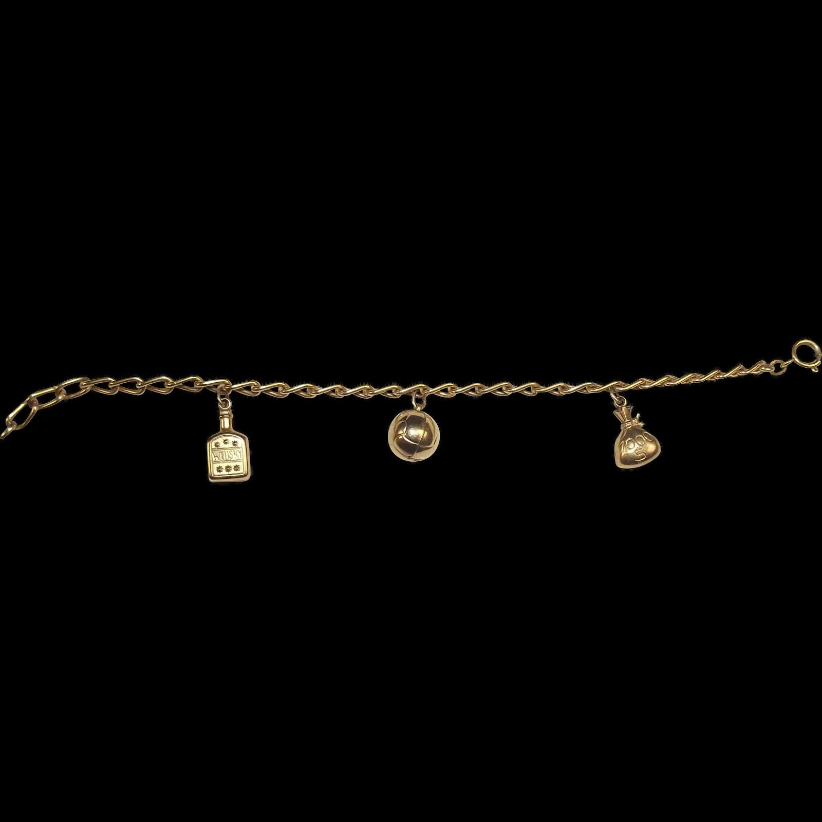 9Ct Gold Charm Bracelet With Three Charms 7.75 Inch