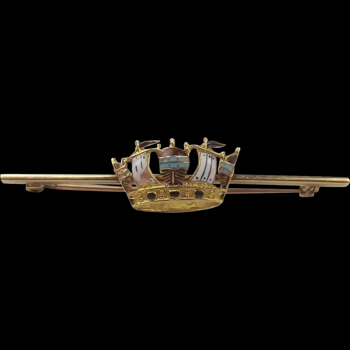 9Ct Gold & Enamel Naval Sweetheart Bar Brooch