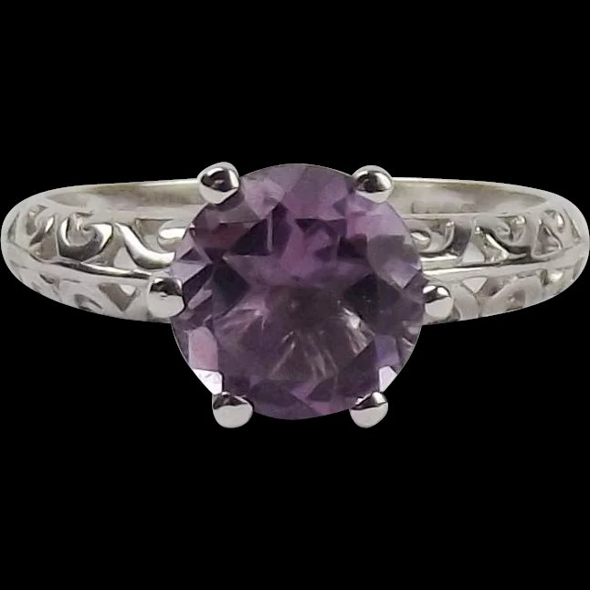 9Ct White Gold Amethyst Ring UK Size N Us 6 ½
