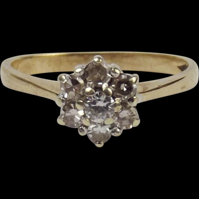 9Ct Yellow Gold Diamond Flower Head Ring UK Size M US 6
