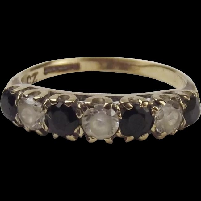 9Ct Yellow Gold Sapphire & Cubic Zirconia Ring UK Size O+ US 7 ¼