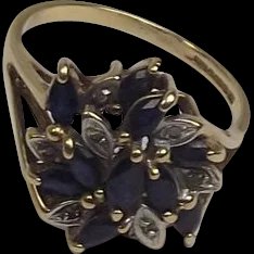 9ct Gold 1.10 CTW Blue Sapphires & 0.08 CTW Diamond Cocktail Ring Size N (US 6.3/4)