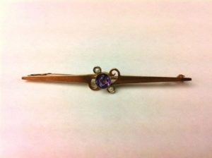 9ct Gold Amethyst & Pearl Brooch
