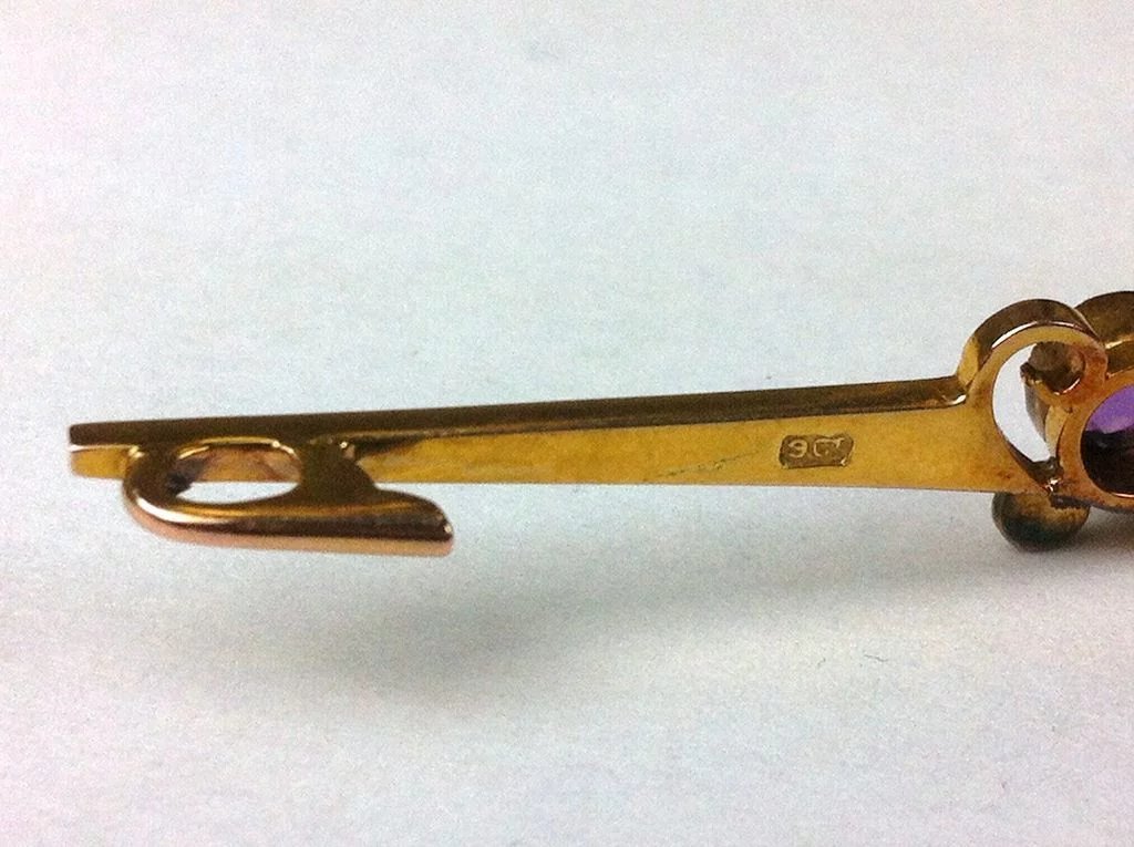 9ct Gold Amethyst & Pearl Brooch - Image 7