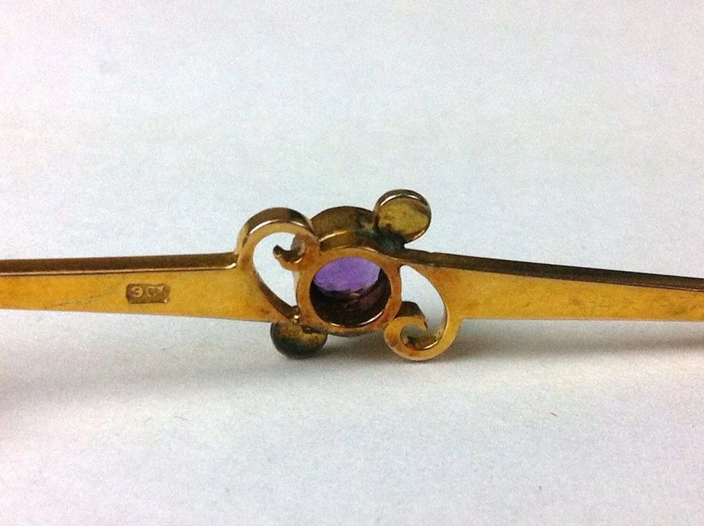 9ct Gold Amethyst & Pearl Brooch - Image 8