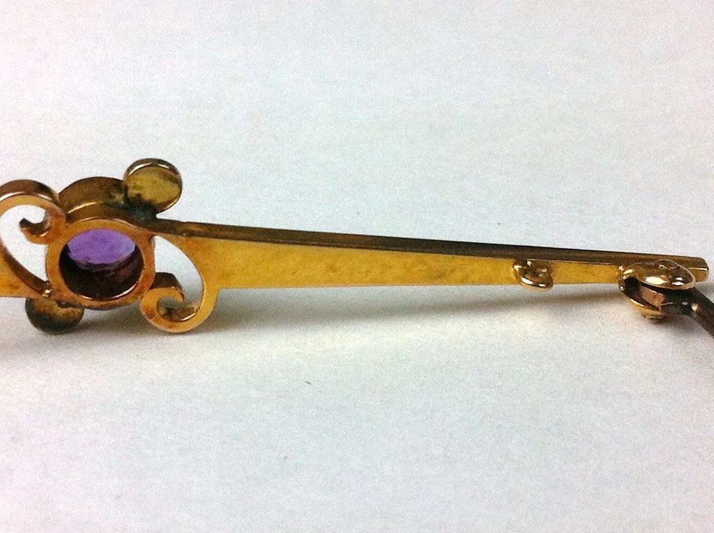 9ct Gold Amethyst & Pearl Brooch - Image 9