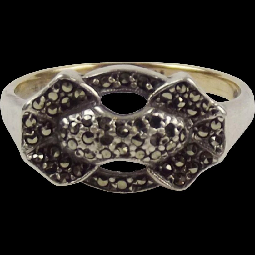 9ct Gold & Silver Hematite Studded Ring UK Size O US 7