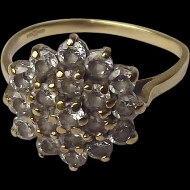 9ct Gold Zirconia Cluster Ring UK Size N+ US 7