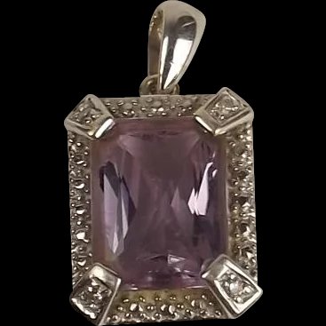 9ct White Gold Amethyst & Diamond Pendant
