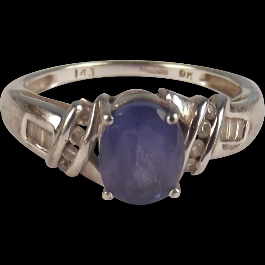 9ct White Gold Amethyst & Diamond Ring UK Size O+ US 7 ½