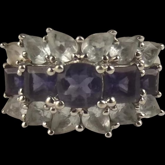 9ct White Gold Amethyst & Quartz Ring UK Size L US 5 ¾