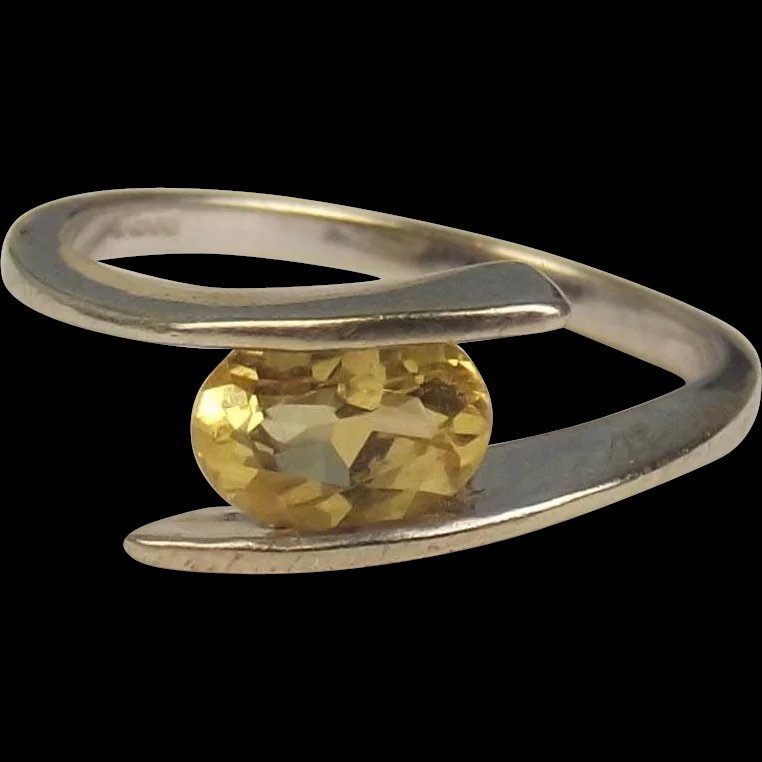 9ct White Gold Citrine Ring UK Size N US 6 ¾