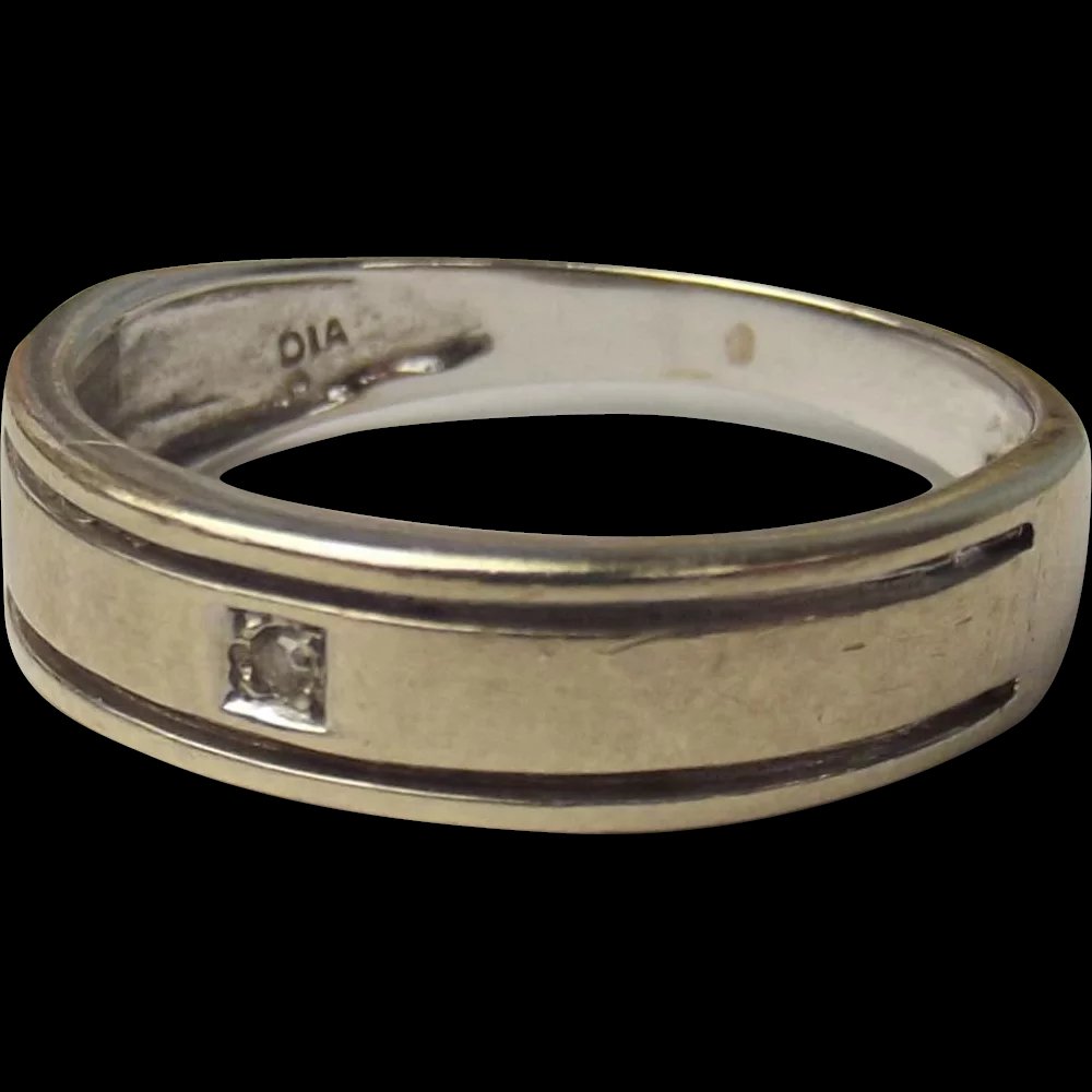 9ct White Gold & Diamond Gents Band Ring UK Size Q+ - US 8 ½