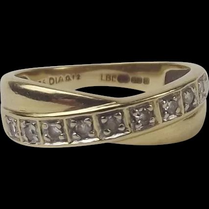 9ct Yellow Gold 0.12CTW Diamond Crossover Band Ring UK Size L+ US 6