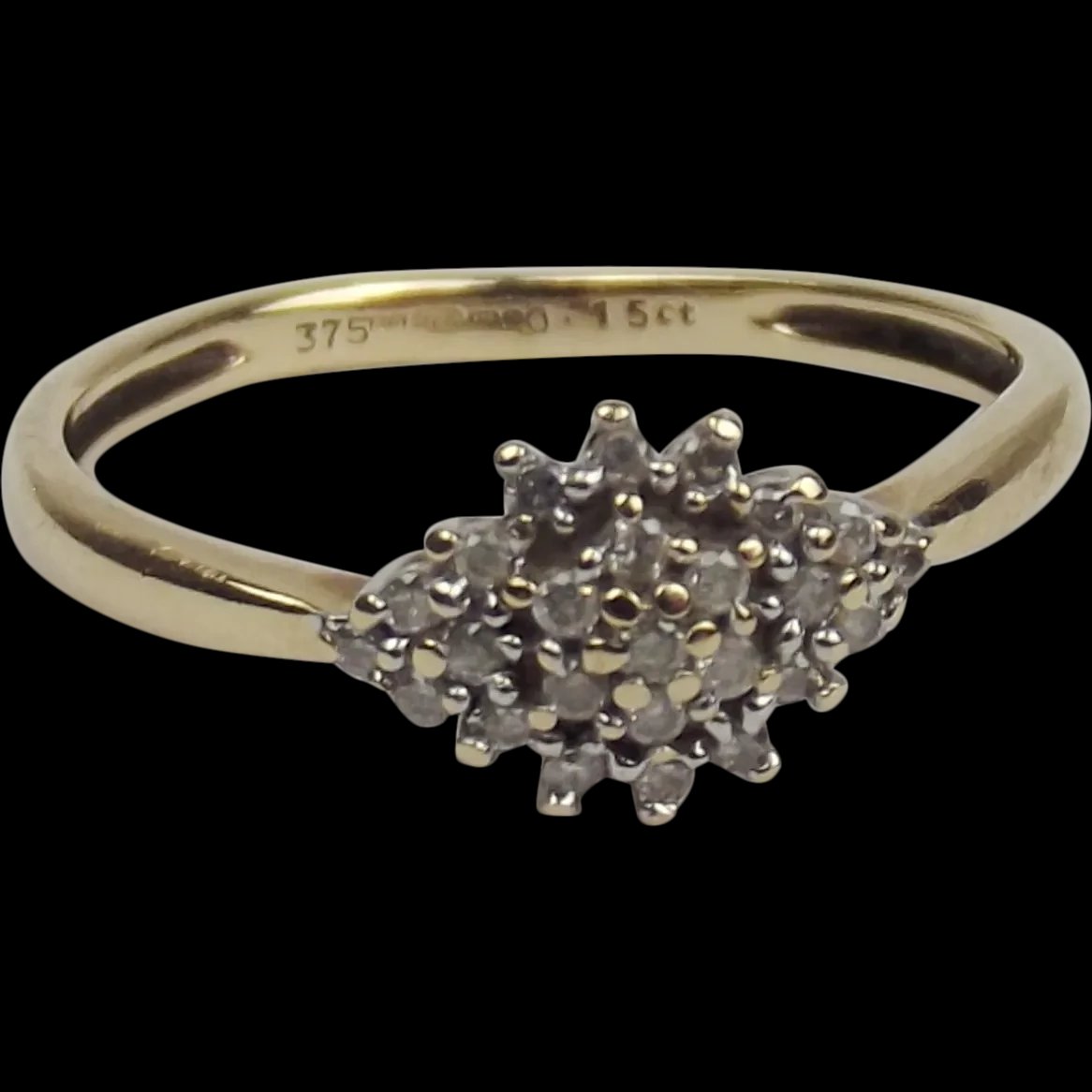 9ct Yellow Gold 0.15CTW Diamond Cluster Ring UK Size O+ US 7 ¼