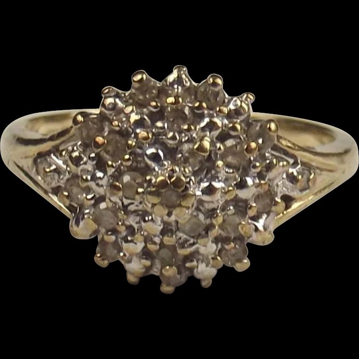 9ct Yellow Gold 0.25 CTW Diamond Cluster Ring UK Size N+ US 7