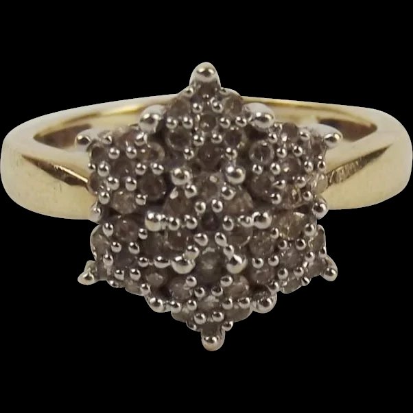 9ct Yellow Gold 0.25CTW Diamond Cluster Ring UK Size K US 5 ¼