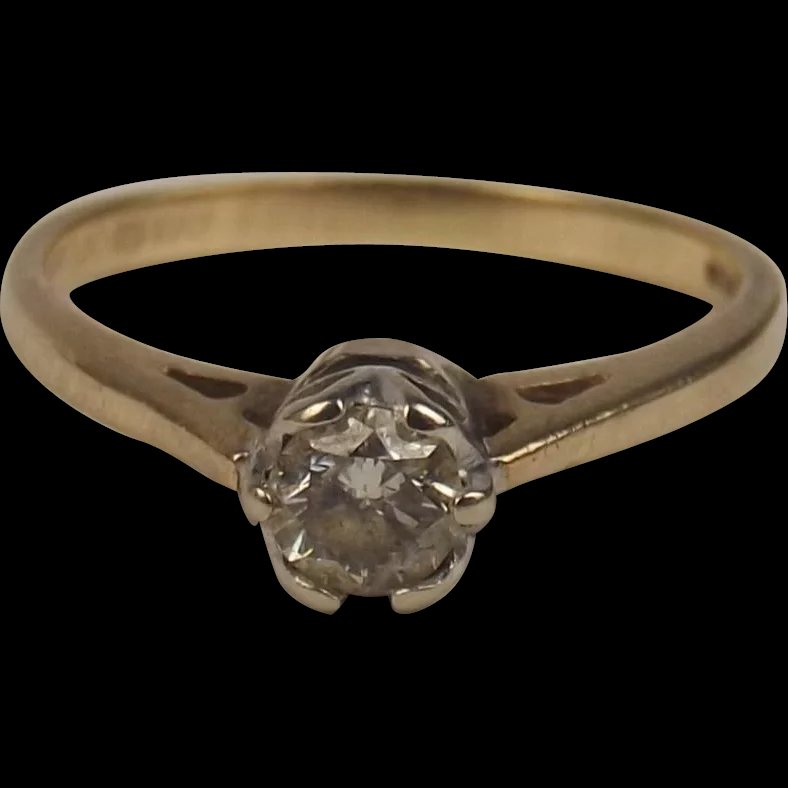 9ct Yellow Gold 0.27 CTW Diamond Solitaire Ring UK Size M US 6 ½