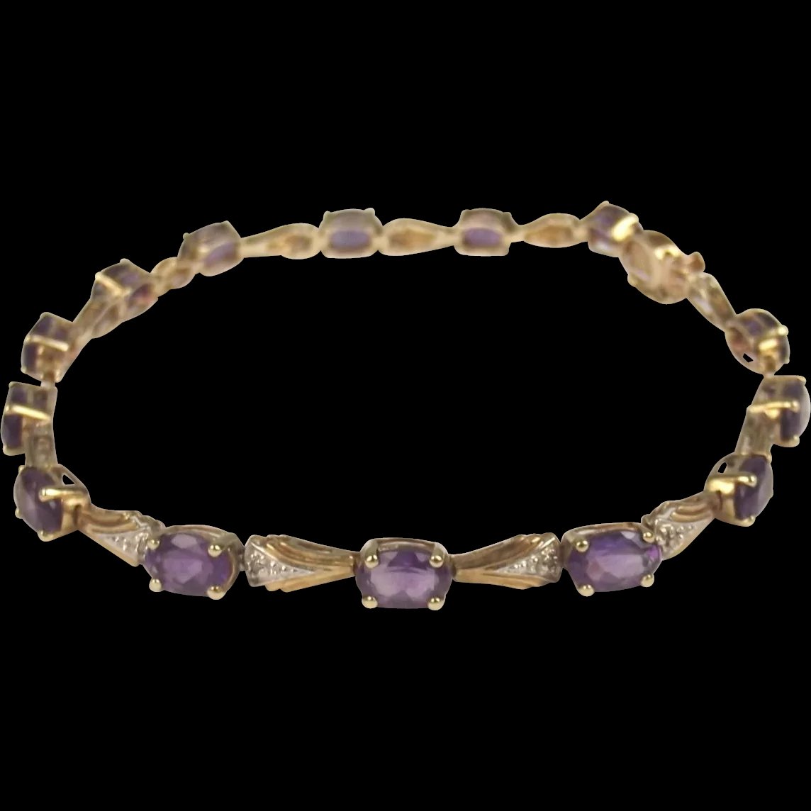 9ct Yellow Gold 14 Amethyst & 14 Diamond Bracelet