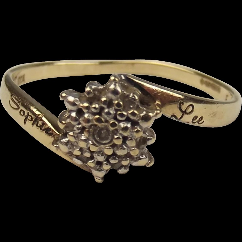 9ct Yellow Gold 7 Diamond Ring UK Size S US 9 ¼