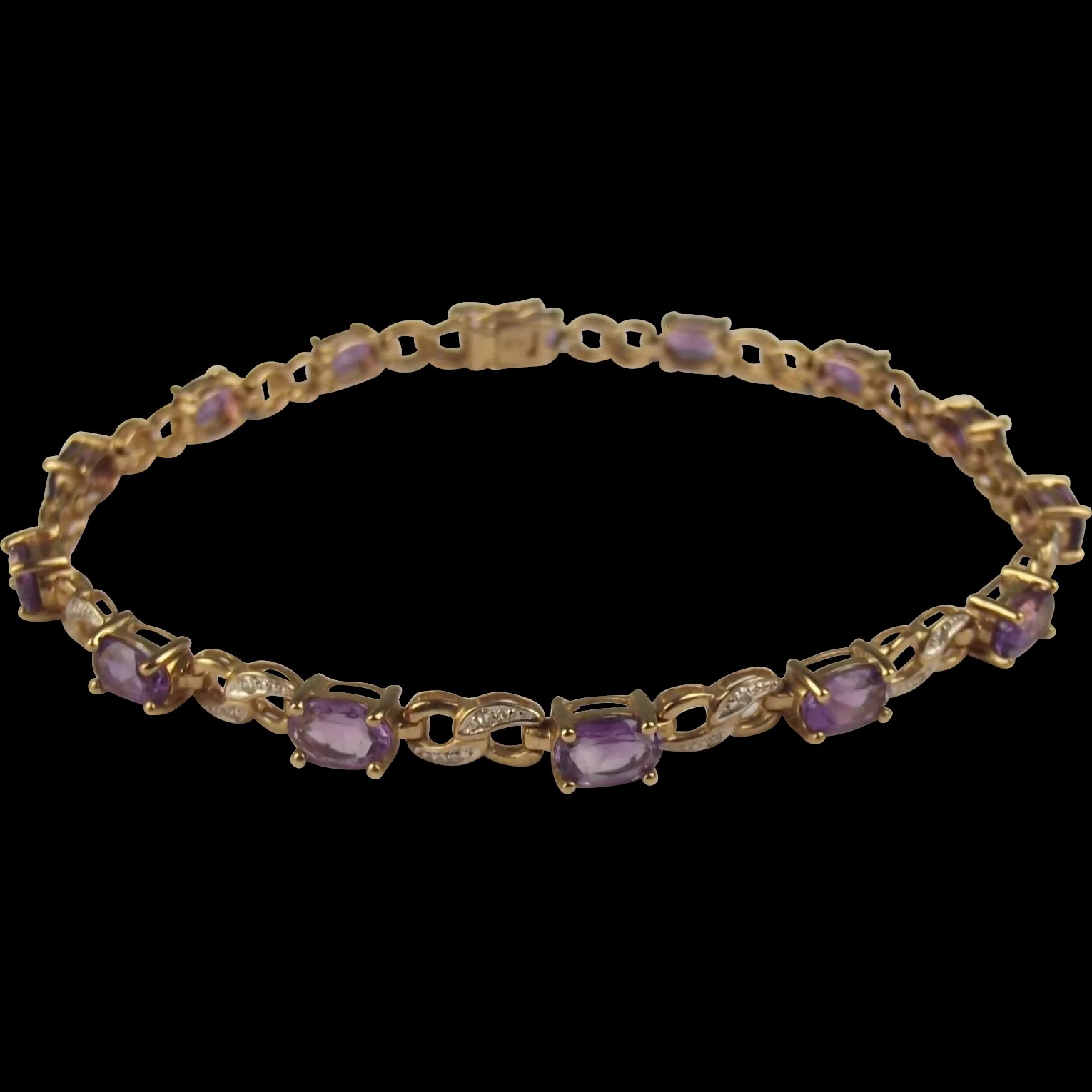 9ct Yellow Gold Amethyst & 0.15CTW Diamond Bracelet