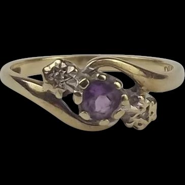 9ct Yellow Gold Amethyst & Diamond Ring UK Size O US 7 #2