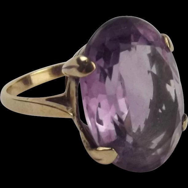 9ct Yellow Gold Amethyst Ring UK Size L US 5 ½