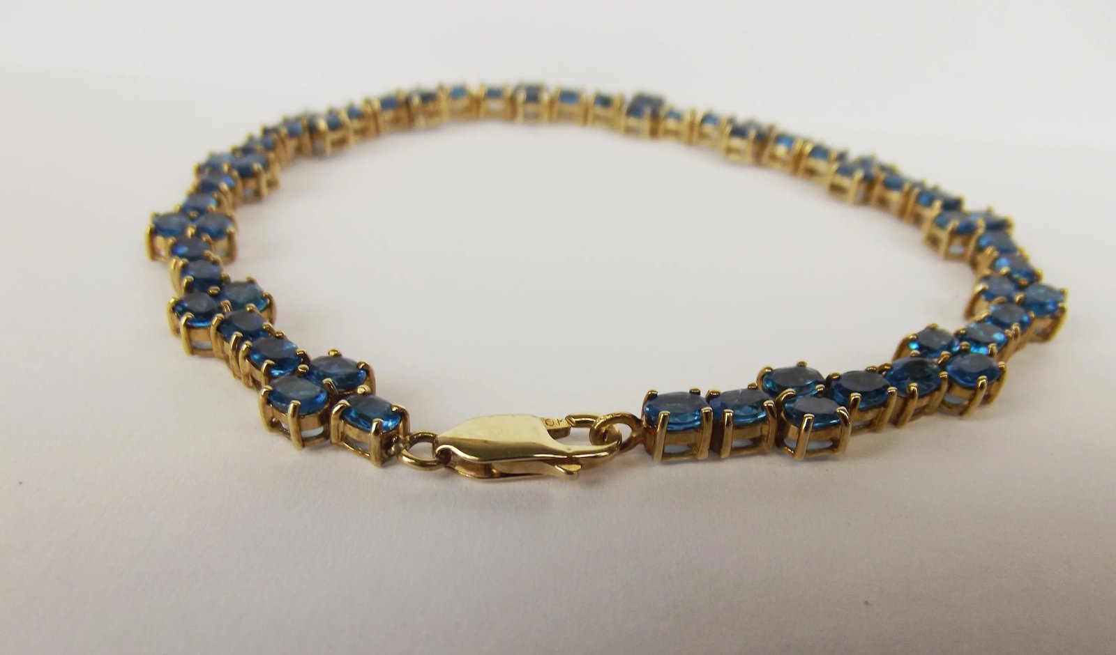 9ct Yellow Gold & Blue Glass Bracelet 19.5cm - Image 5