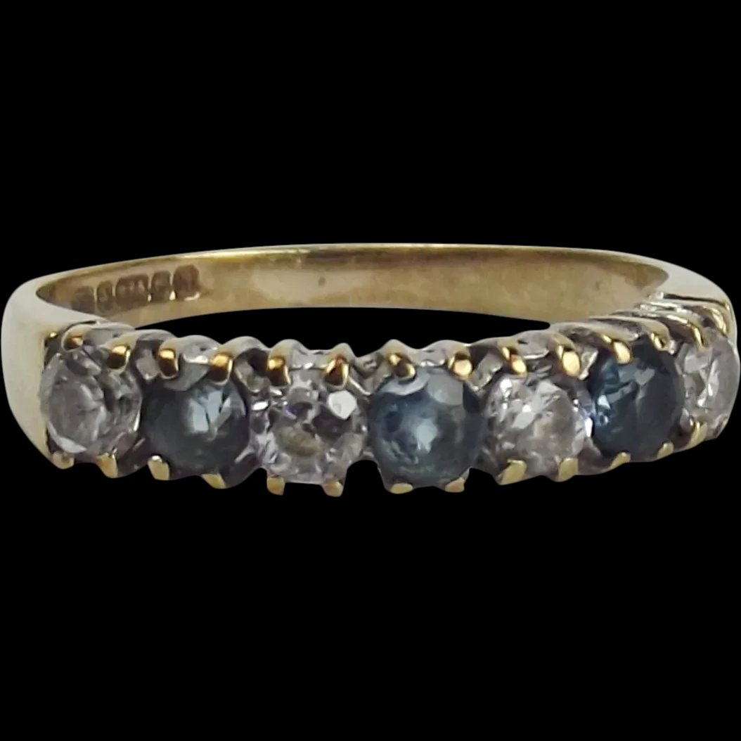 9ct Yellow Gold Blue Topaz & Cubic Zirconia Ring UK Size K US 5 ¼