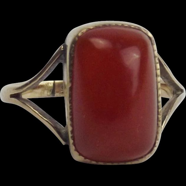 9ct Yellow Gold Carnelian Ring UK Size I US 4 ¼