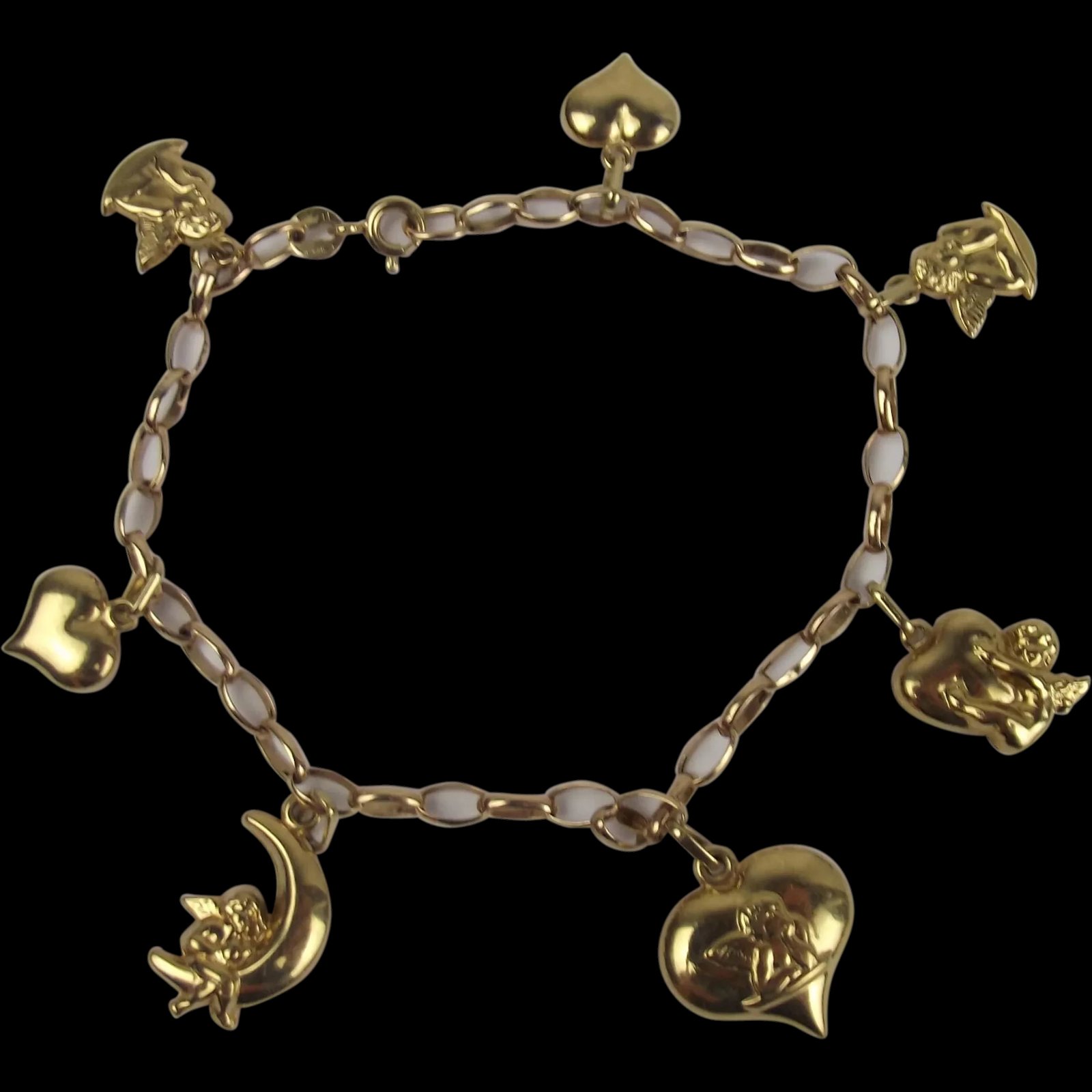 9ct Yellow Gold Cherubs & Hearts Charm Bracelet