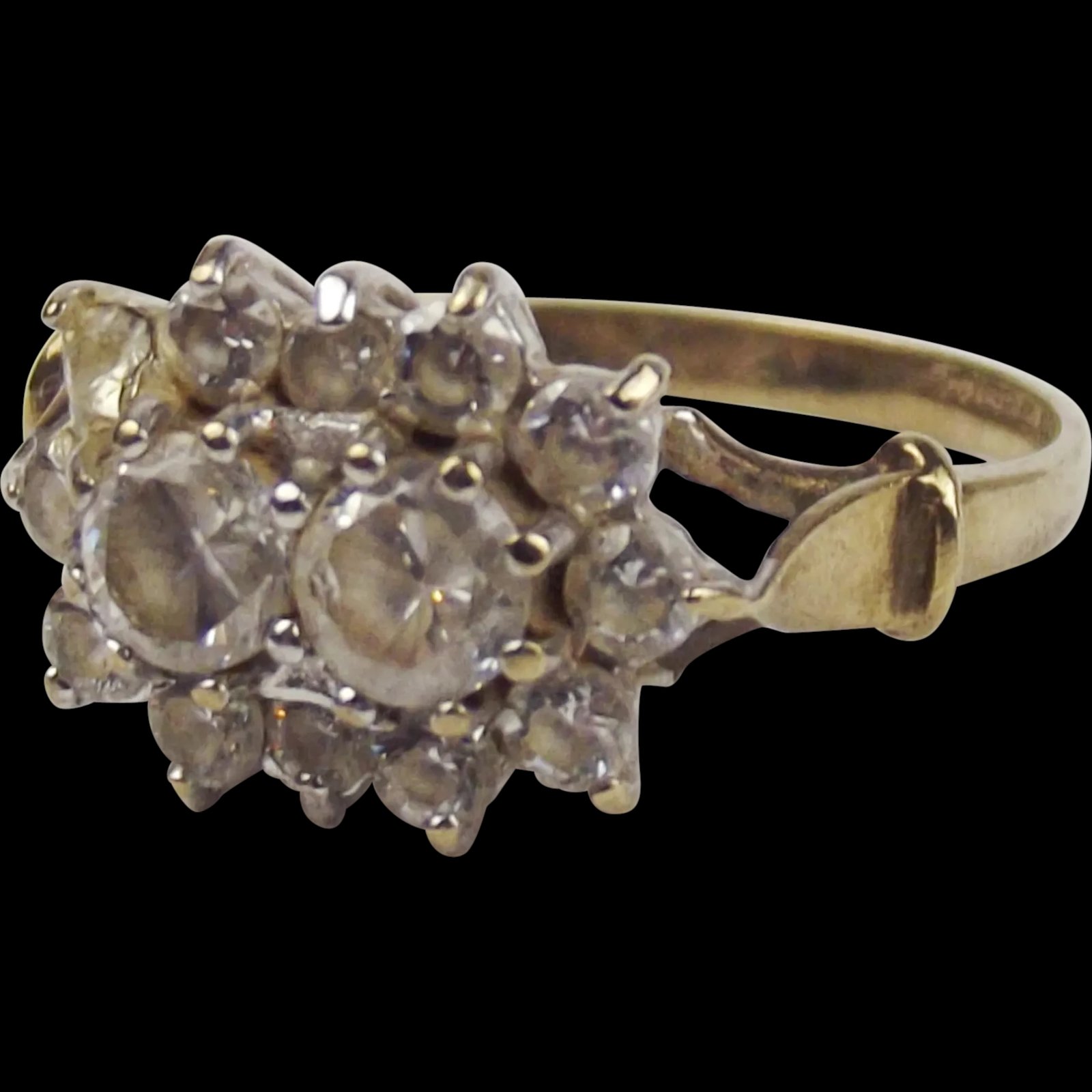 9ct Yellow Gold Cubic Zirconia Cluster Ring UK Size P US 7 ½